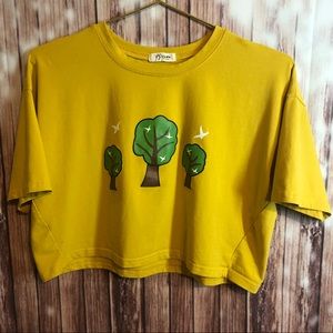 Mustard colored tree crop top